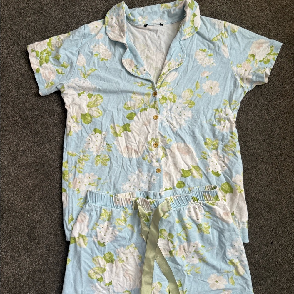 Trendyol Pajama Set - Light Blue and Light Green Floral